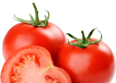 Two whole tomatoes and one sliced tomato.